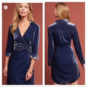 NWT Anthropologie Maeve Velvet Shirtdress in blue